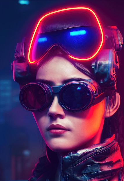 Fictief portret van een scifi cyberpunk-meisje Hightech futuristische vrouw uit de toekomst