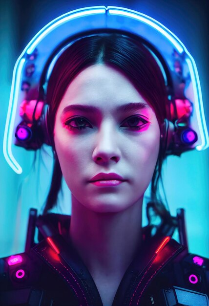 Fictief portret van een scifi cyberpunk-meisje Hightech futuristische vrouw uit de toekomst