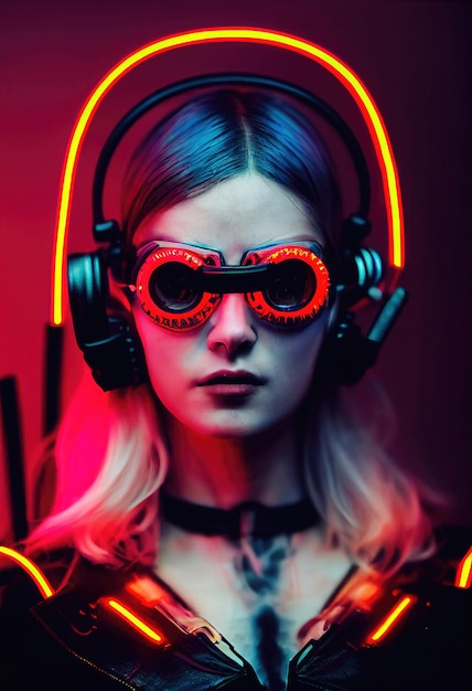 Fictief portret van een scifi cyberpunk-meisje Hightech futuristische vrouw uit de toekomst