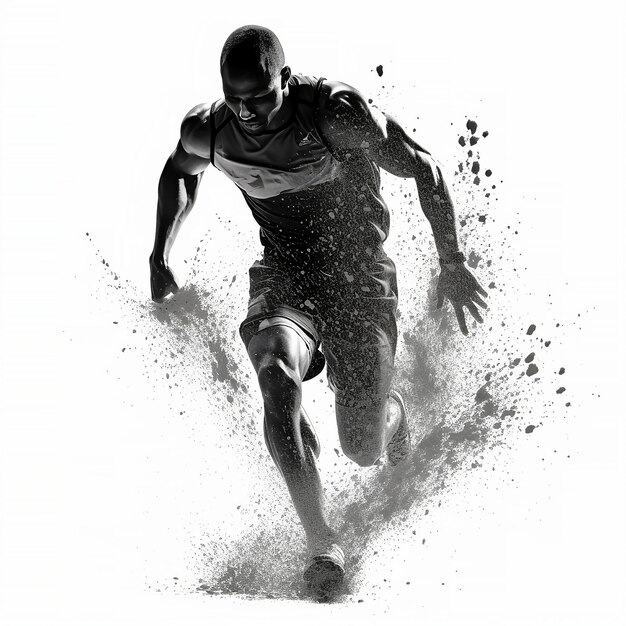 A fictional athletics runner on white Created by generative AI software