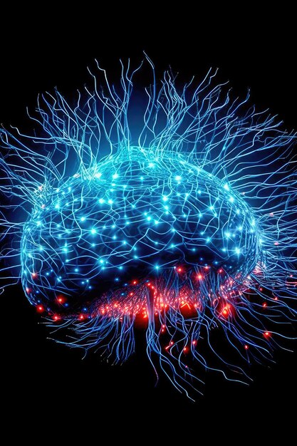 Фото Вымышленный светящийся мозг с сетью нейронных соединений нейронная активность генеративный ии