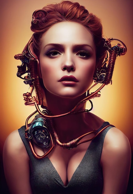 A fictional person not based on a real person Abstract portrait of a beautiful steampunk girl