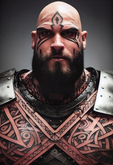 A fictional person not based on a real person portrait of an\
ancient warrior with a beard