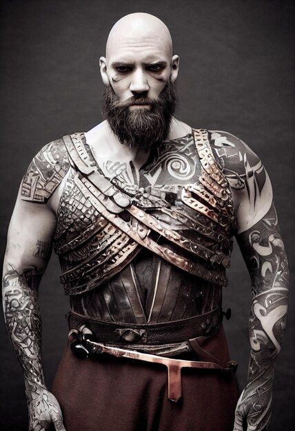 A fictional person not based on a real person portrait of an\
ancient warrior with a beard