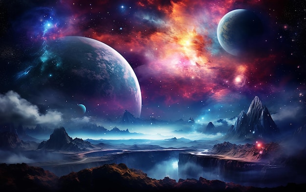 Premium Photo | Fictional Planet with Colourful Night Sky Stars and Clouds