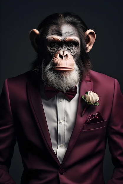 生成 AI ソフトウェアによって作成されたカサノバ チンパンジーの架空の肖像画