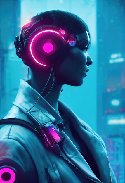 Fictional portrait of a scifi cyberpunk girl Hightech futuristic woman from the future