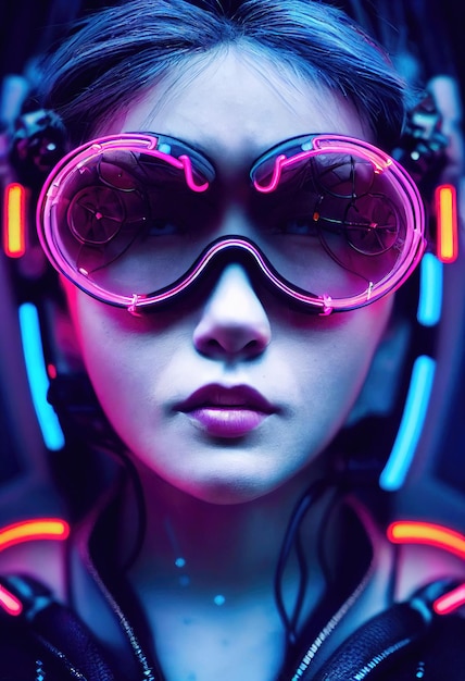 Ritratto immaginario di una ragazza scifi cyberpunk donna futuristica high-tech dal futuro