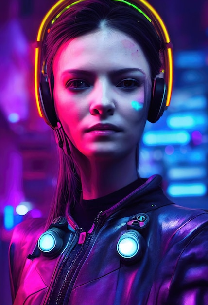 Fictional portrait of a scifi cyberpunk girl hightech futuristic woman from the future