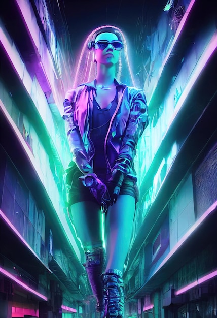 Fictional portrait of a scifi cyberpunk girl Hightech futuristic woman from the future