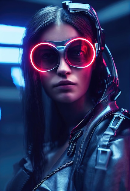 Ritratto immaginario di una ragazza scifi cyberpunk donna futuristica high-tech dal futuro