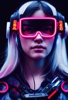 Fictional portrait of a scifi cyberpunk girl hightech futuristic woman from the future