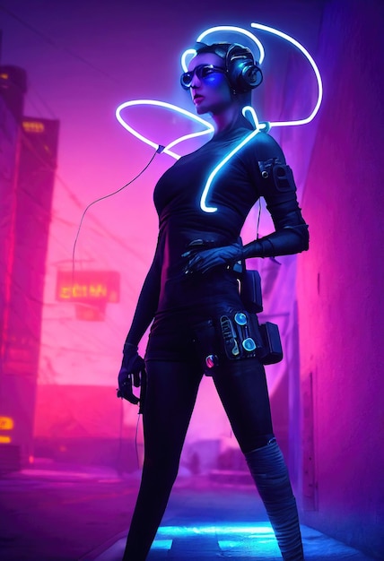 Fictional portrait of a scifi cyberpunk girl Hightech futuristic woman from the future