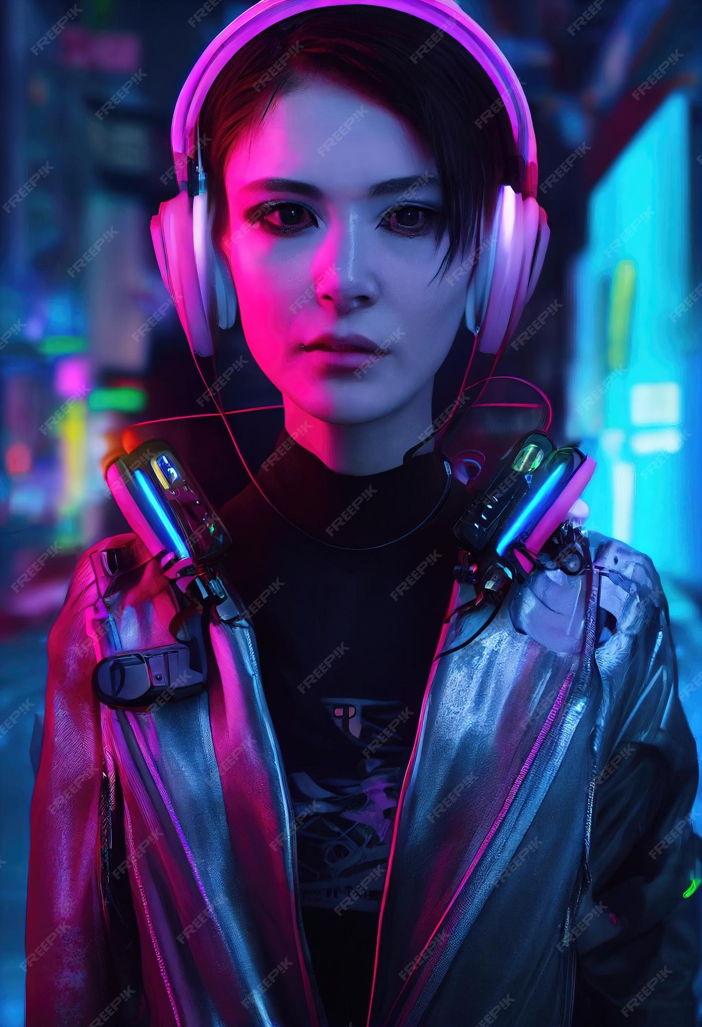 Premium Photo  A fictional portrait of a scifi cyberpunk girl