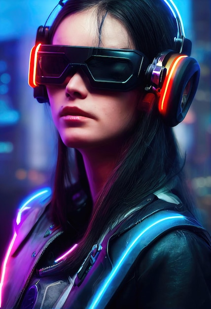 Fictional portrait of a scifi cyberpunk girl hightech futuristic woman from the future