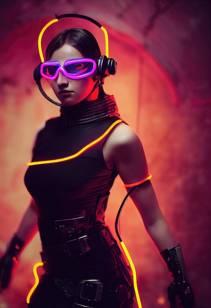 Fictional portrait of a scifi cyberpunk girl Hightech futuristic woman from the future