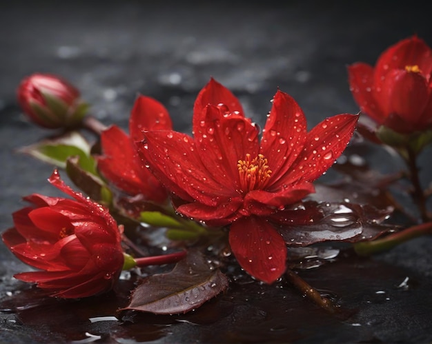 Fictional tropical flower with water drops