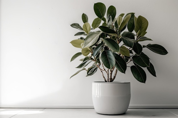 Ficus kamerplant tegen een witte muur