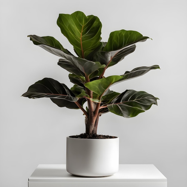 ficus lyrata black in pot on hite background Generative AI