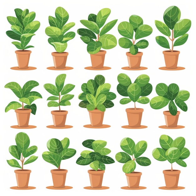 Fiddle Leaf Fig Ficus Lyrata Pot Plant Icon Set Ficus Lyrata Plant Flat Design Fiddle Leaf Fig Symbol