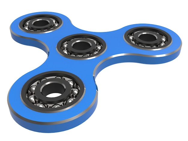 Fidget spinner stress relieving toy blue on white backgrond 