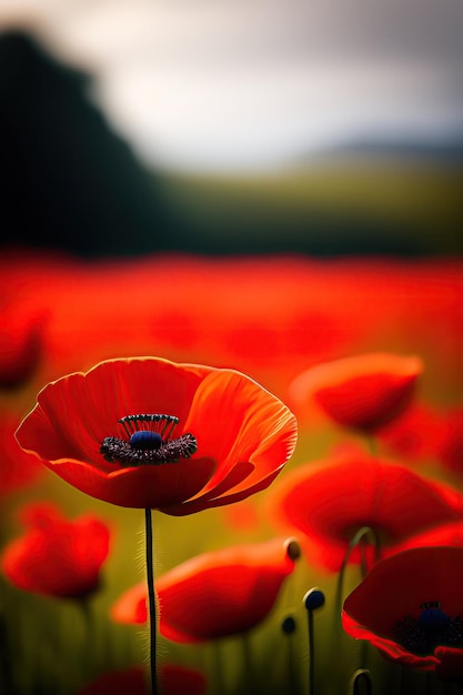 Field of a blooming red poppy