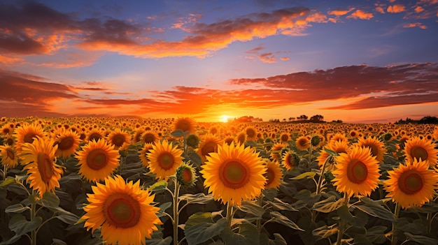 Field of blooming sunflowers