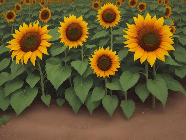 Field of blooming sunflowers