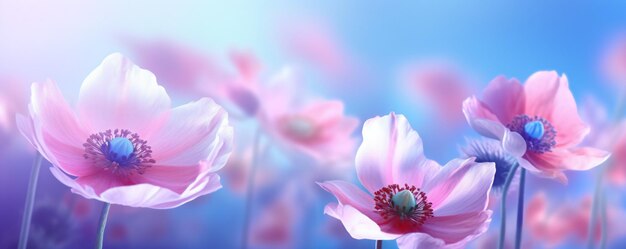 a field of blue flowers with a bright light in the background