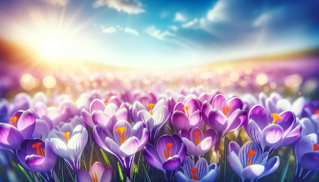 A field of blue and purple crocus flowers easter spring background