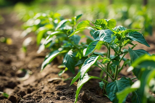 A field of chili plants capsicum frutescens ready to be harvested in agricultural land