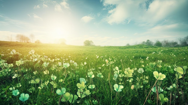 A field of clovers in the sun