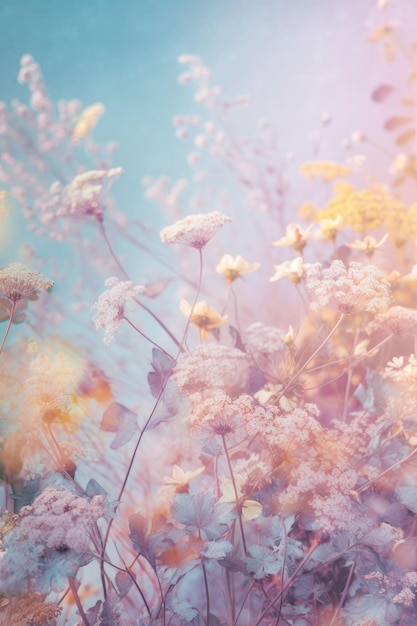 Field colorful blooming flower in pastel color for background Created with Generative AI technology