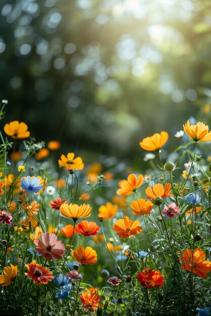 Field of Colorful Flowers in Sunlight
