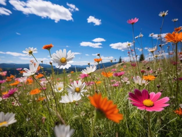A field of colorful flowers