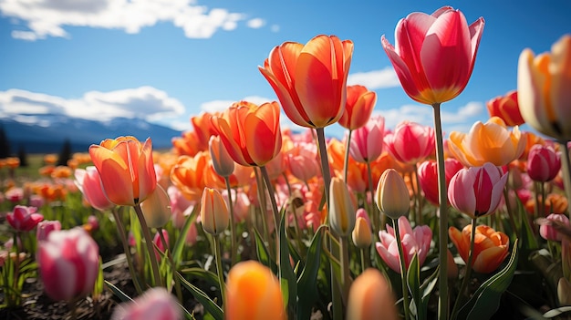 Field of colorful tulips