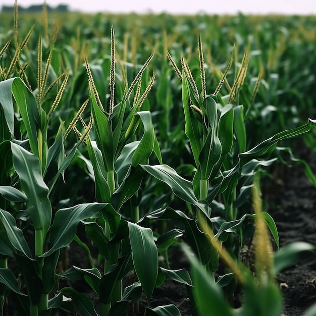 A field of corn with a sky background