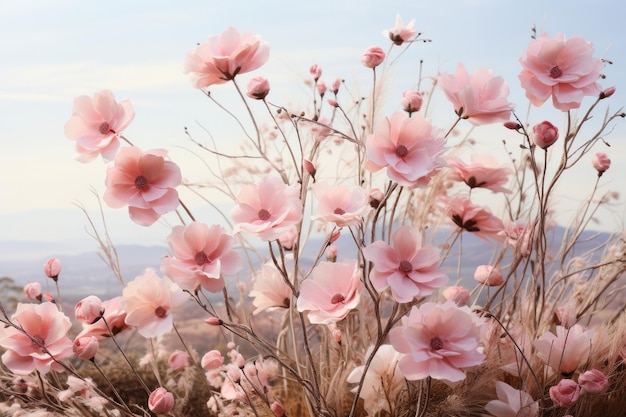 field of cosmos flowers