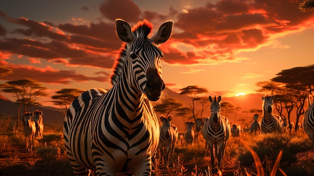 Field covered in the grass and trees surrounded by zebras