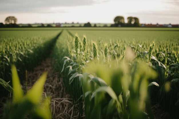 a field of crops growing in the sun representing agriculture and sustenance