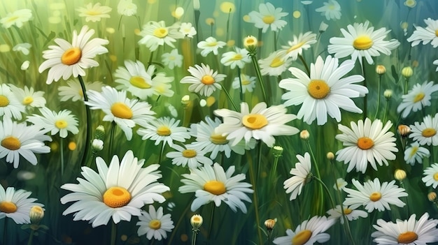 Field of daisies background Generative Ai