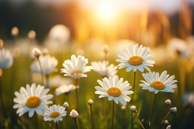 Field of daisies in sunlight