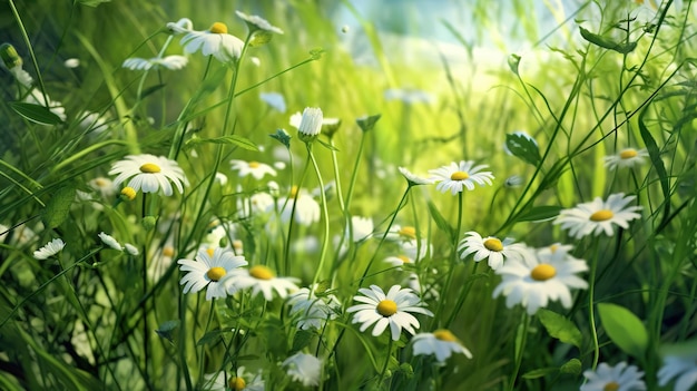 A field of daisies in the sunlight