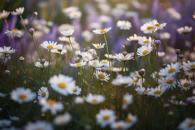 A field of daisies in the sunlight