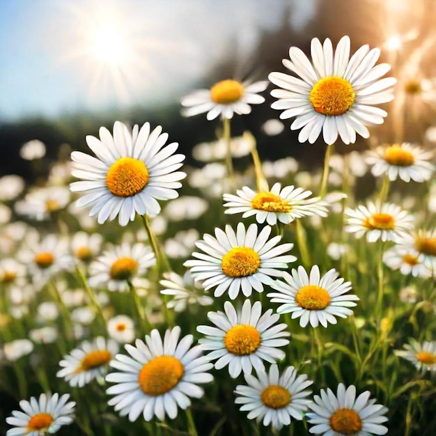 彼らの後ろに太陽がある花束の畑