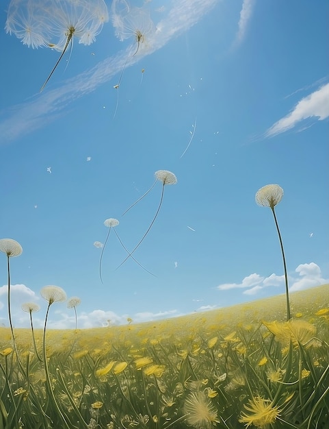 a field of dandelions blowing in the wind ai generated images