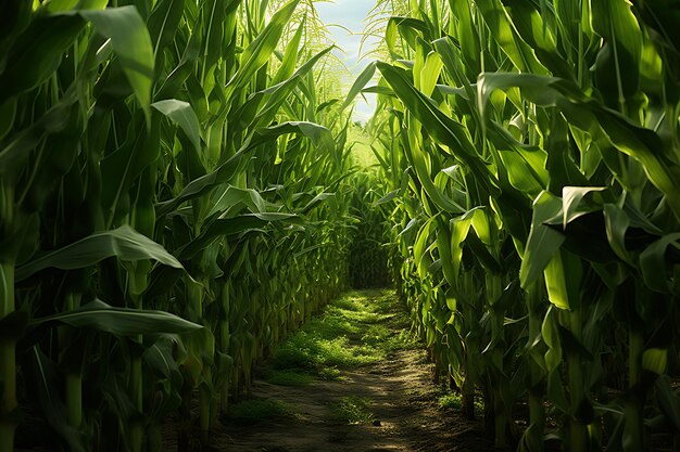 Fotografia di mais con steli di mais verde del campo dei sogni