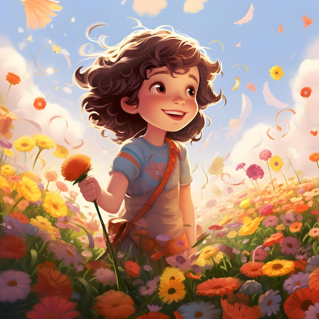 a field of flowers children's book style