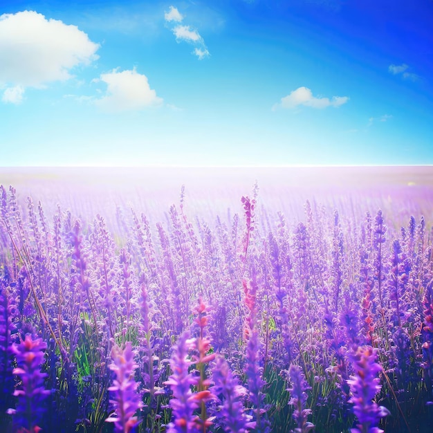 Field flowers daisy and lavender blue sky summer springs nature