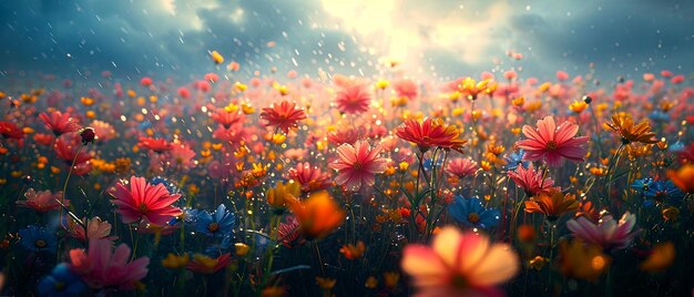 A field of flowers at dawn